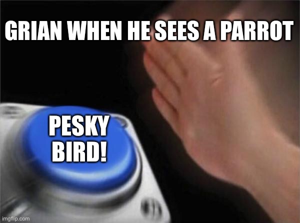 Pesky bird | GRIAN WHEN HE SEES A PARROT; PESKY BIRD! | image tagged in memes,blank nut button | made w/ Imgflip meme maker