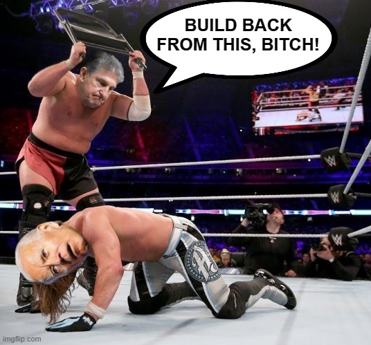 Oh, that's gotta hurt! | BUILD BACK FROM THIS, BITCH! | image tagged in memes,joe manchin,joe biden,wrestling,build back better,democrats | made w/ Imgflip meme maker