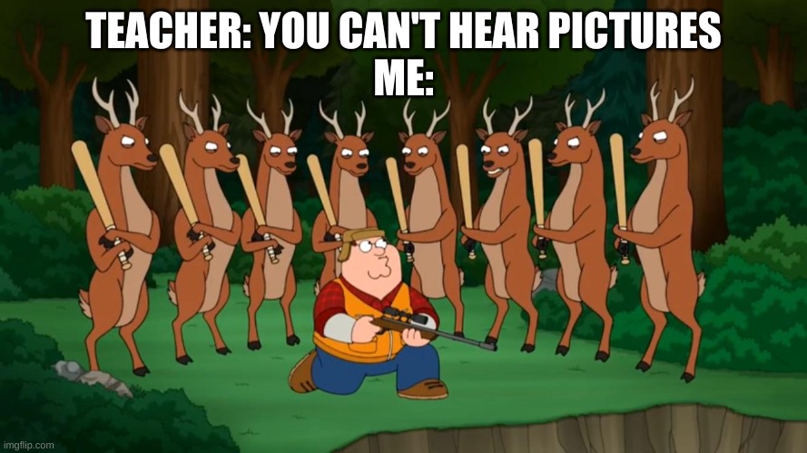 Should've taken the shot fat*** | TEACHER: YOU CAN'T HEAR PICTURES
ME: | made w/ Imgflip meme maker