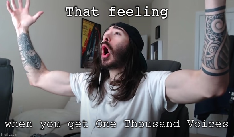 YEEHAW, BABY!! | That feeling; when you get One Thousand Voices | image tagged in charlie woooh | made w/ Imgflip meme maker