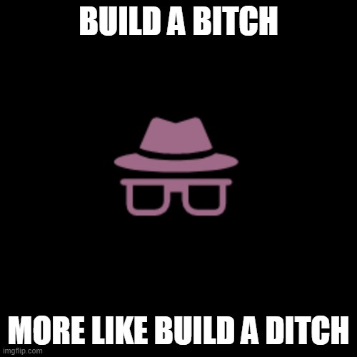 funni | BUILD A BITCH; MORE LIKE BUILD A DITCH | image tagged in incognito / anonymous hat | made w/ Imgflip meme maker