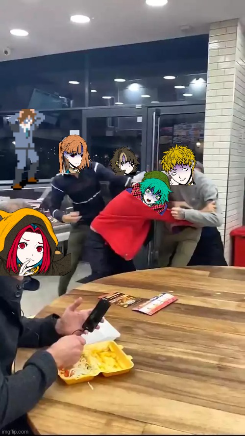 Cafeteria fight | image tagged in cafeteria fight | made w/ Imgflip meme maker