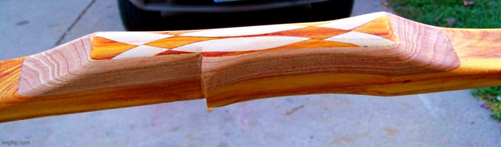 45lbs hickory backed Longbow, Osage inlay on grip | image tagged in longbow,osage,hickory backed | made w/ Imgflip meme maker