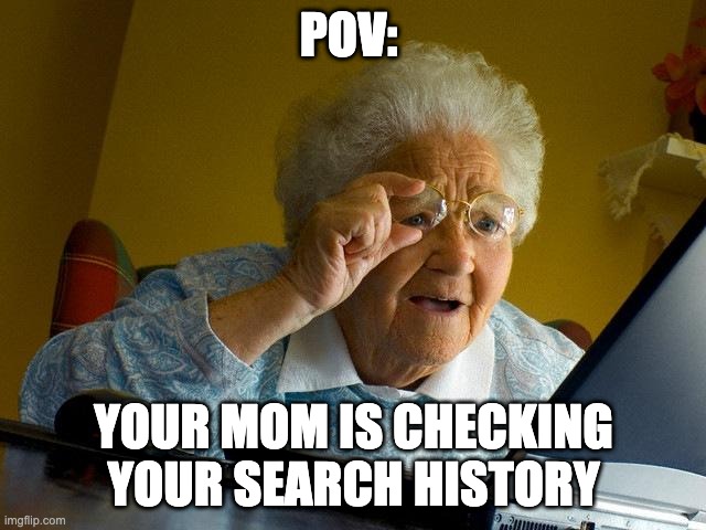 Grandma Finds The Internet | POV:; YOUR MOM IS CHECKING YOUR SEARCH HISTORY | image tagged in memes,grandma finds the internet | made w/ Imgflip meme maker