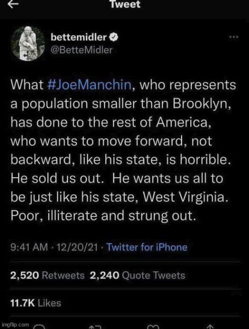 Hollywood actress is right about Joe Manchin. He is a clown | image tagged in joe manchin,bette midler,build back better,democrats,clowns,west virginia | made w/ Imgflip meme maker