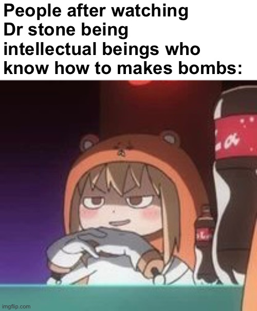 People after watching Dr stone being intellectual beings who know how to makes bombs: | made w/ Imgflip meme maker