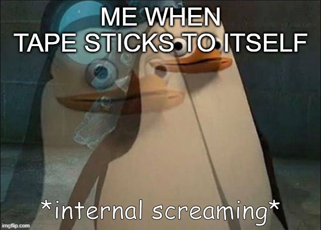 whoever can relate comment | ME WHEN
TAPE STICKS TO ITSELF | image tagged in private internal screaming | made w/ Imgflip meme maker