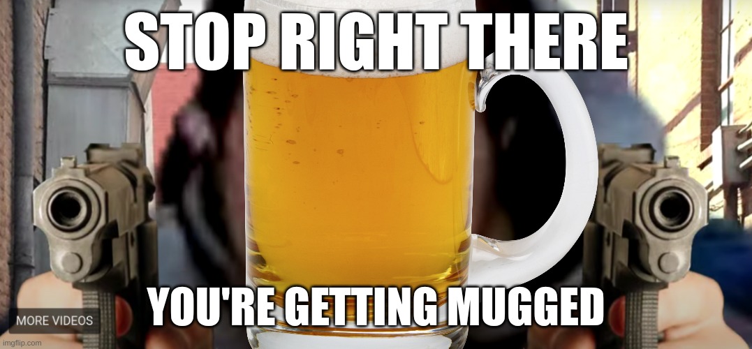 STOP RIGHT THERE; YOU'RE GETTING MUGGED | image tagged in robbery | made w/ Imgflip meme maker