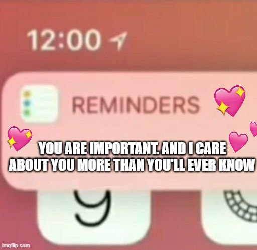 quick reminder! | YOU ARE IMPORTANT. AND I CARE ABOUT YOU MORE THAN YOU'LL EVER KNOW | image tagged in reminder notification,wholesome | made w/ Imgflip meme maker