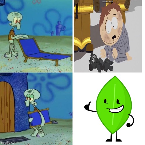 leaf lounge | image tagged in squidward lounge chair meme,bfdi | made w/ Imgflip meme maker
