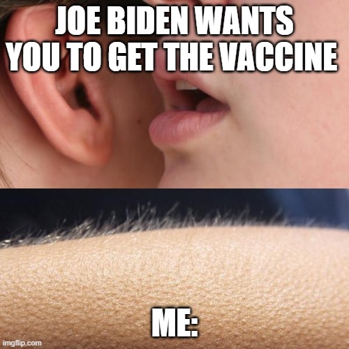 I mean... he did say to do it | JOE BIDEN WANTS YOU TO GET THE VACCINE; ME: | image tagged in whisper and goosebumps | made w/ Imgflip meme maker