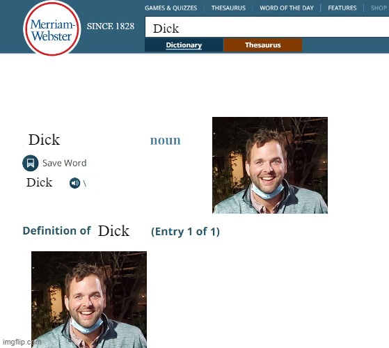 Webster's Dictionary | Dick; Dick; Dick; Dick | image tagged in webster's dictionary | made w/ Imgflip meme maker