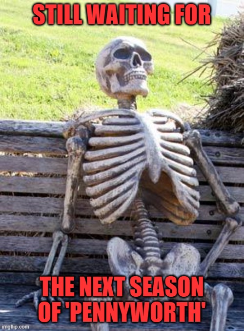 Waiting Skeleton Meme | STILL WAITING FOR THE NEXT SEASON OF 'PENNYWORTH' | image tagged in memes,waiting skeleton | made w/ Imgflip meme maker