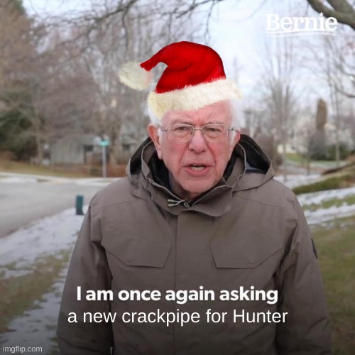 Bernie I Am Once Again Asking For Your Crackpipe | a new crackpipe for Hunter | image tagged in bernie i am once again asking for your support,hunter,biden,crackhead,corruption,merry christmas | made w/ Imgflip meme maker