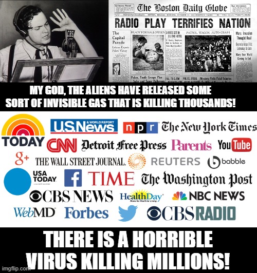 Mass hysteria is real... and it is being used for control. |  MY GOD, THE ALIENS HAVE RELEASED SOME SORT OF INVISIBLE GAS THAT IS KILLING THOUSANDS! THERE IS A HORRIBLE VIRUS KILLING MILLIONS! | image tagged in stupid liberals,the truth,funny memes,political meme,politics lol | made w/ Imgflip meme maker