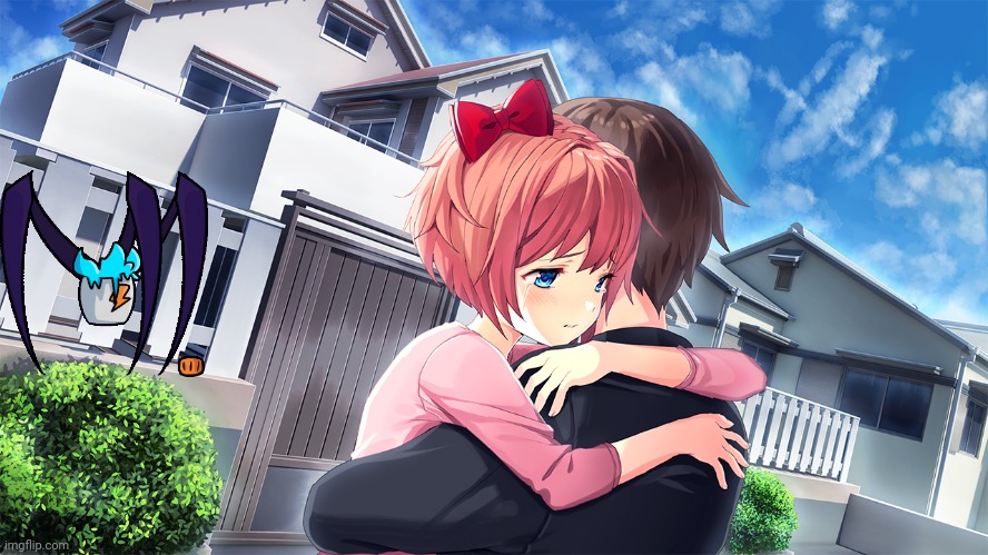 So well they're dead | image tagged in sayori hugging mc | made w/ Imgflip meme maker