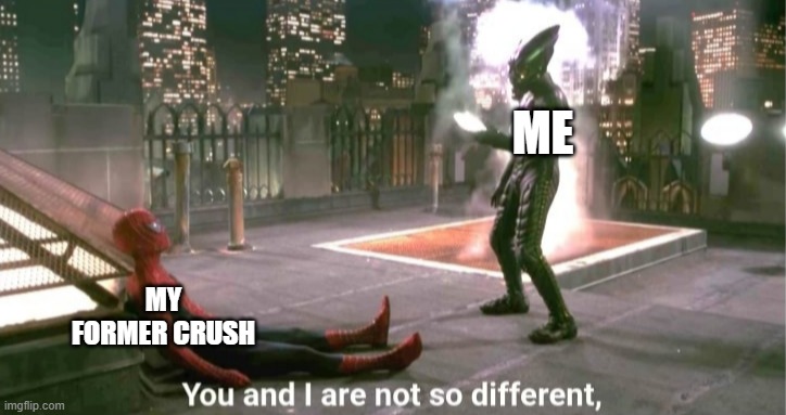i actually had a crush in school |  ME; MY FORMER CRUSH | image tagged in you and i are not so diffrent,crush | made w/ Imgflip meme maker