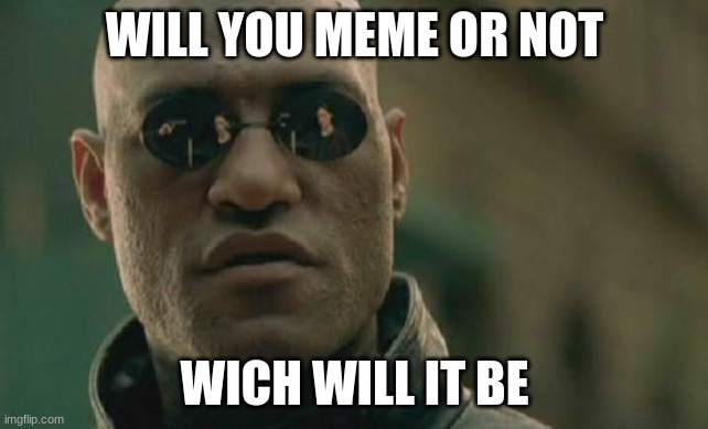 Matrix Morpheus Meme | WILL YOU MEME OR NOT; WICH WILL IT BE | image tagged in memes,matrix morpheus | made w/ Imgflip meme maker