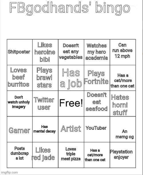 *doesn't mark any* | image tagged in fbgodhands bingo | made w/ Imgflip meme maker