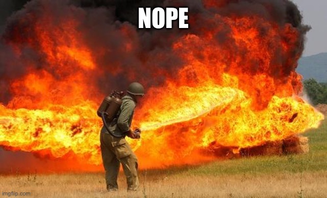 Nope flamethrower | NOPE | image tagged in nope flamethrower | made w/ Imgflip meme maker