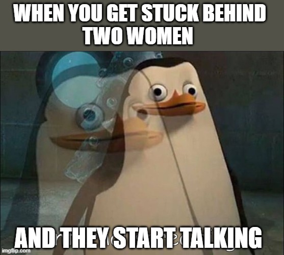 Private Internal Screaming | WHEN YOU GET STUCK BEHIND 
TWO WOMEN; AND THEY START TALKING | image tagged in private internal screaming | made w/ Imgflip meme maker