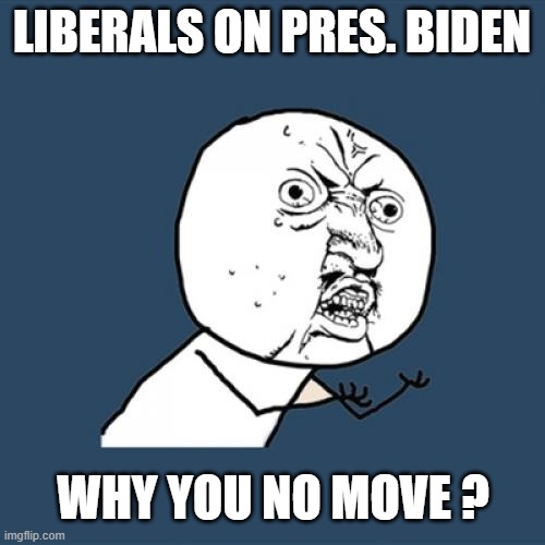 Y U No | LIBERALS ON PRES. BIDEN; WHY YOU NO MOVE ? | image tagged in memes,y u no | made w/ Imgflip meme maker