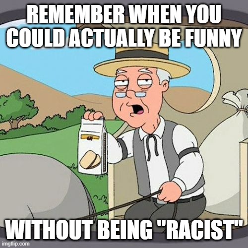Pepperidge Farm Remembers | REMEMBER WHEN YOU COULD ACTUALLY BE FUNNY; WITHOUT BEING "RACIST" | image tagged in memes,pepperidge farm remembers | made w/ Imgflip meme maker