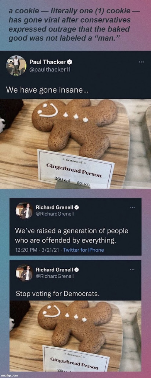 "We've raised a generation of people who are offended by everything." -*calmly proceeds to get offended over a c o o k i e* smh | image tagged in smh,wth,hypocrisy,hypocrites,cookies,oh wow are you actually reading these tags | made w/ Imgflip meme maker