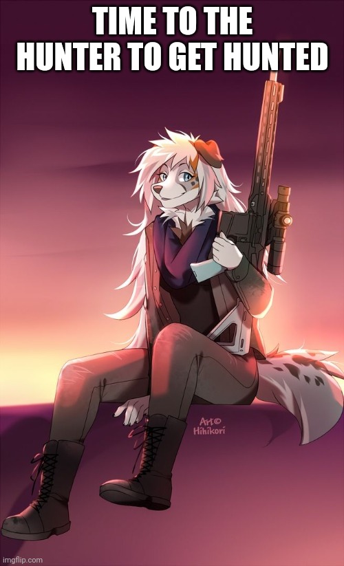 Furry art I found | TIME TO THE HUNTER TO GET HUNTED | image tagged in furry art | made w/ Imgflip meme maker