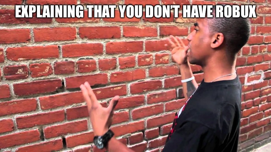 Man talking to wall | EXPLAINING THAT YOU DON’T HAVE ROBUX | image tagged in man talking to wall | made w/ Imgflip meme maker