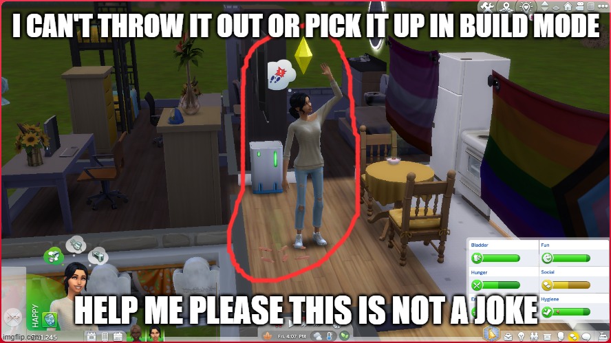 help | I CAN'T THROW IT OUT OR PICK IT UP IN BUILD MODE; HELP ME PLEASE THIS IS NOT A JOKE | image tagged in sims | made w/ Imgflip meme maker