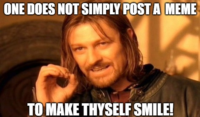 selfish | ONE DOES NOT SIMPLY POST A  MEME; TO MAKE THYSELF SMILE! | image tagged in memes,one does not simply | made w/ Imgflip meme maker