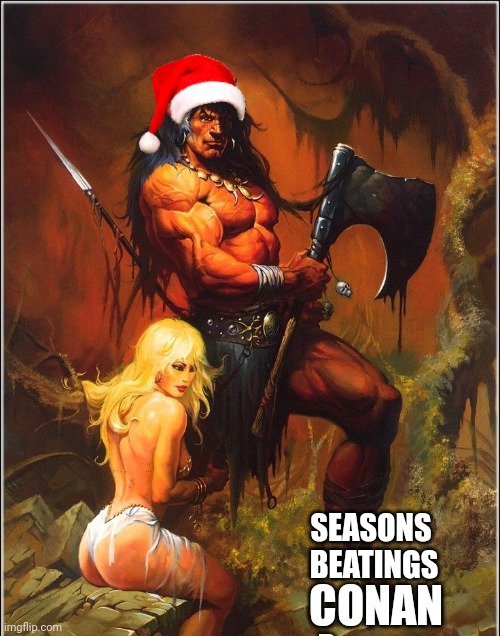 Seasons Beatings Conan and Miraje | SEASONS 
BEATINGS | image tagged in christmas memes | made w/ Imgflip meme maker