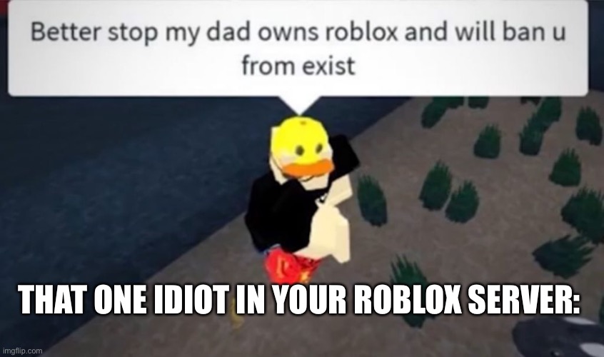 THIS GUY | THAT ONE IDIOT IN YOUR ROBLOX SERVER: | image tagged in roblox,idiot | made w/ Imgflip meme maker