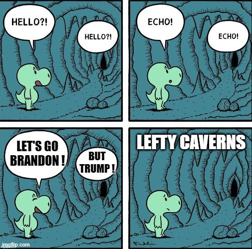 But...But...But... TRUMP! | LEFTY CAVERNS; LET'S GO BRANDON ! BUT
TRUMP ! | image tagged in trump | made w/ Imgflip meme maker
