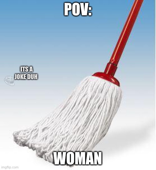 Hehe | POV:; ITS A JOKE DUH; WOMAN | image tagged in noble mop fighter | made w/ Imgflip meme maker