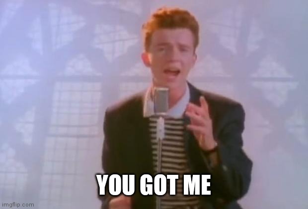 Rick Astley | YOU GOT ME | image tagged in rick astley | made w/ Imgflip meme maker