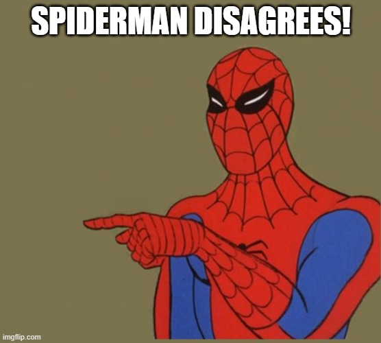 spiderman | SPIDERMAN DISAGREES! | image tagged in spiderman | made w/ Imgflip meme maker