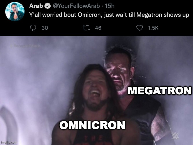 I'm scared... | MEGATRON; OMNICRON | image tagged in aj styles undertaker,memes,unfunny | made w/ Imgflip meme maker