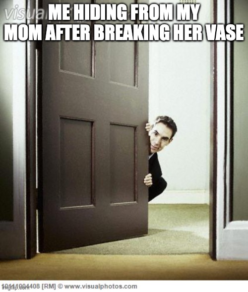 upvote this lol | ME HIDING FROM MY MOM AFTER BREAKING HER VASE | image tagged in douche behind door | made w/ Imgflip meme maker