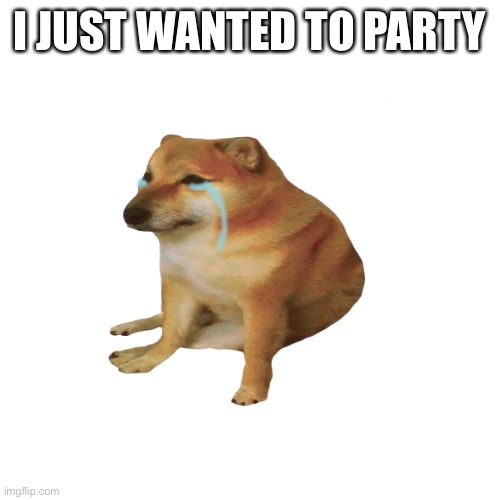 Cheems sad | I JUST WANTED TO PARTY | image tagged in cheems sad | made w/ Imgflip meme maker