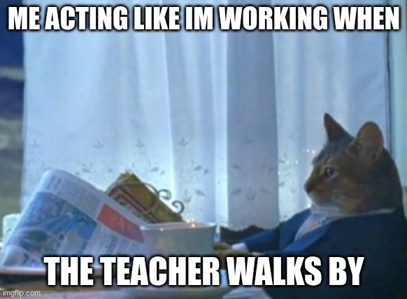I Should Buy A Boat Cat | ME ACTING LIKE IM WORKING WHEN; THE TEACHER WALKS BY | image tagged in memes,i should buy a boat cat | made w/ Imgflip meme maker