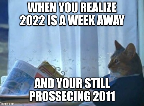 I Should Buy A Boat Cat | WHEN YOU REALIZE 2022 IS A WEEK AWAY; AND YOUR STILL PROSSECING 2011 | image tagged in memes,i should buy a boat cat | made w/ Imgflip meme maker