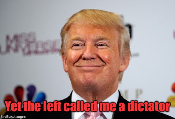 Donald trump approves | Yet the left called me a dictator | image tagged in donald trump approves | made w/ Imgflip meme maker