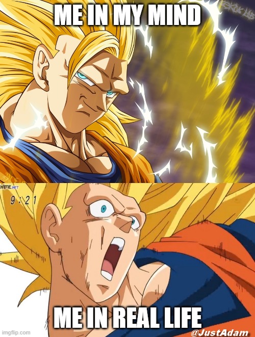 dragon ball super | ME IN MY MIND; ME IN REAL LIFE | image tagged in dragon ball super | made w/ Imgflip meme maker