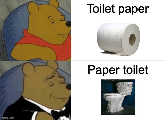 weird but cool | Toilet paper; Paper toilet | image tagged in memes,tuxedo winnie the pooh | made w/ Imgflip meme maker