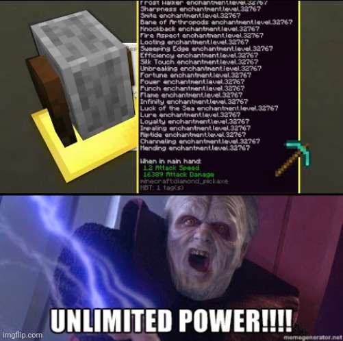 When you upgrade your Diamond Pickaxe to it's full capacity | image tagged in unlimited power,minecraft,funny,memes | made w/ Imgflip meme maker