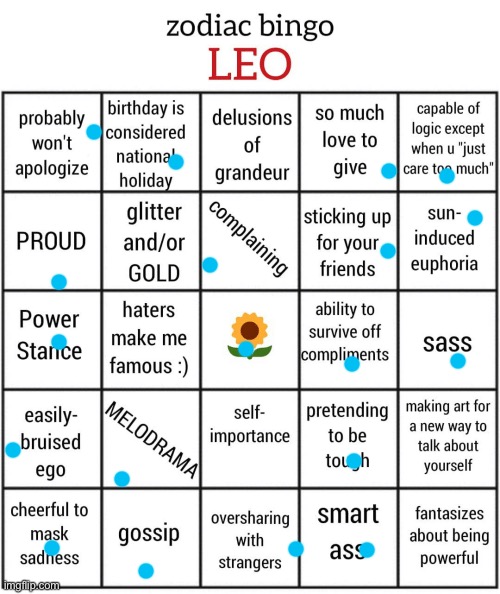 i'm a Leo :] | image tagged in leo bingo | made w/ Imgflip meme maker