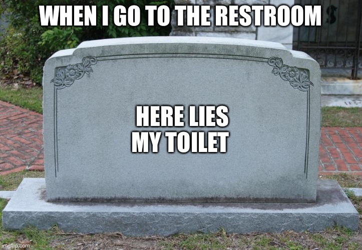 Gravestone | WHEN I GO TO THE RESTROOM; HERE LIES MY TOILET | image tagged in gravestone | made w/ Imgflip meme maker