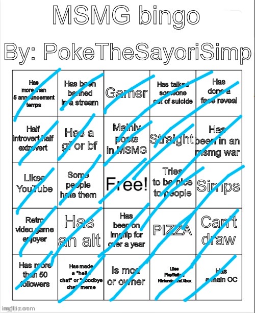 MSMG bingo by poke | image tagged in msmg bingo by poke | made w/ Imgflip meme maker